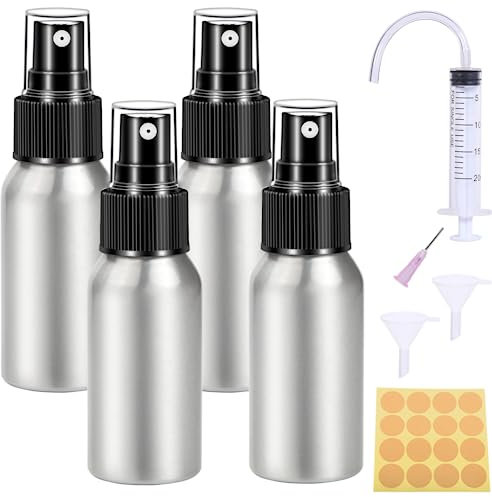 Nuts OT nuts Lot de 4 flacons pulvérisateurs vides en alliage d'aluminium - 50 ml - Pour eau, parfum, cosmétiques, liquides et huiles essentielles
