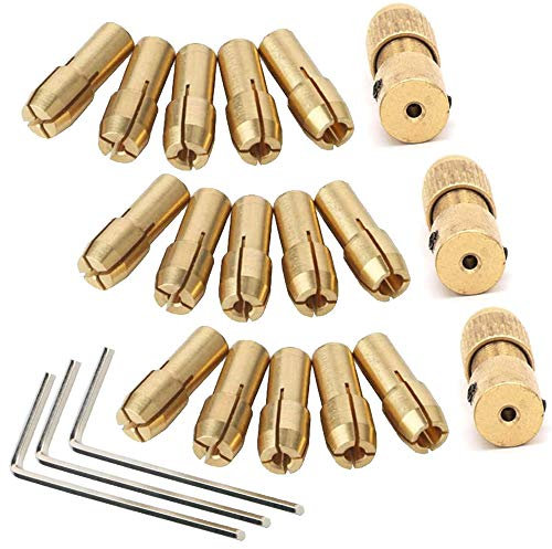 Gasea 3 Sets Brass Drill Chuck Set Fits 2mm Shaft, 0.5-3mm Small Electric Drill Bit Collet, Micro Twist Drill Chucks Adapter for Rotary Tools