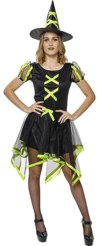 Rubies Hexenkostüm Cuca Neon für Damen, Kleid und Hut, Grün, offizielle Halloween, Karneval, Party und Cospplay
