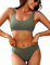 AI'MAGE Geripptes Damen-Bikini-Set, sportlicher Badeanzug, U-Ausschnitt, Zweiteiliger Badeanzug, hoch Geschnittener Bikini, Größe XS-XXL, Grün (Army Green), Medium