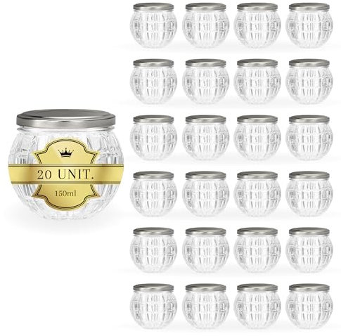 Espirito Rebelde 20 Pots en Verre Format Grenade 150 ml avec Couvercle Argenté | Idéaux pour Confitures, Conserves, Miel | Verre à Cocktail