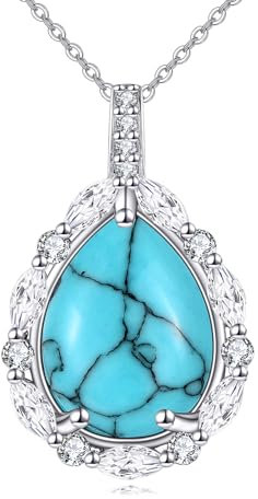YAFEINI Türkis Kette für Damen 925 Sterling Silber Blau Türkis Anhänger Halskette Naturstein Tropfen Kette Schmuck Geschenk