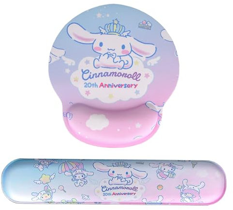 Roffatide Anime Cinnamonroll Keyboard Wrist Rest and Mouse Pad Wrist Support Ergonomic Memory Foam Set for Office Laptop Mac Computer Gaming Durable Comfortable Typing &Wrist Pain Relief (2 Pack)