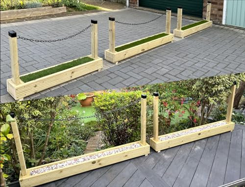 Chain Barrier Divider Border Fence for Driveway & Gardens - Decking Wooden (150cm Long - 81cm Post, Comes Empty (Lowered Shelf for More Weight))