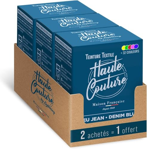 HAUTE COUTURE - Tinte para Ropa y Textil Vaqueros Azules - 3 x 350g - Tinte Textil Todo en uno - Listo Para Teñir Ropa y