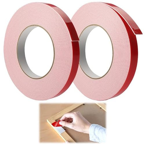 Rairsky 2 Pezzi Biadesivo Muro Impermeabile Resistente ai Calore, Biadesivo Extra Forte, 10m*15mm Nastro Montaggio Forte Spessore per Pareti, Strisce Luminose Led, Cornici per Foto, Accessori Auto