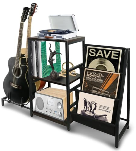 EASTROCK Guitar Stand & Record Player Table - 3-Tier Vinyl Record Storage for Acoustic, Electric Guitar, Bass, Speaker, Amp