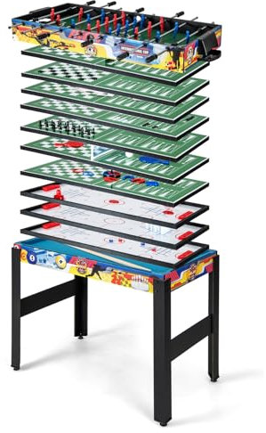 GOPLUS 12 in 1 Spieltisch, Multifunktionstisch mit Tischfußball, Billard, Tischtennis, Hockey, Bowling, Shuffleboard und mehr, Kombi-Tischspiel-Set für Kinder und Erwachsene