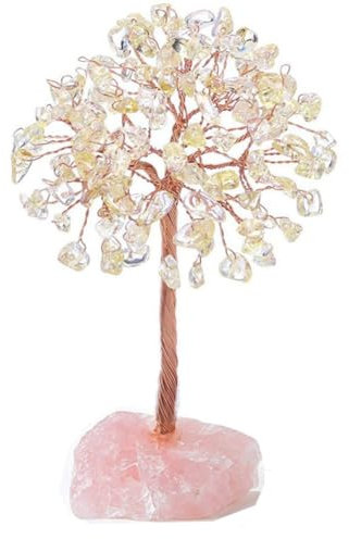 Sarpoer Albero in cristallo di quarzo rosa, cristallo artificiale e albero in pietra di Gesione, albero in pietra di cristallo, albero con pietre preziose. Regali di San Valentino D
