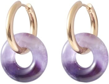 OAKKY Frauen Vintage Zierliche 15mm Achat Ohrringe Edelstahl Kristall Donut Verkehrskreis C-förmig Baumeln Huggie Creolen Ohrringe Stil H