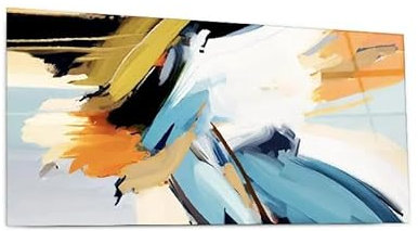 ARTHUB® Glasbild 60x150 cm, 5mm ESG | Moderne Wandbilder aus Glas für Wohnzimmer & Schlafzimmer, Wanddekoration, Wohnkultur, Abstrakte, Orange Blue Art