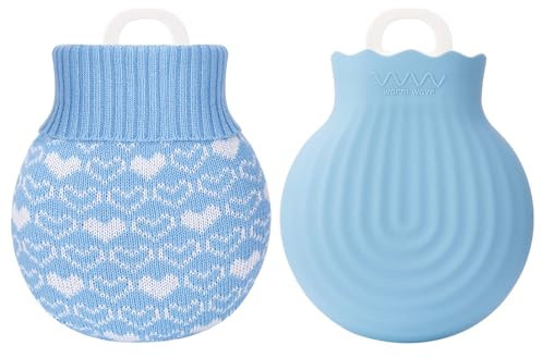 Lvefyti Wärmflasche Klein,Mini Wärmflasche mit Bezug,240ML Auslaufsichere Wärmeflasche,Weiche Flauschig Wärmeflasche zur Schmerzlinderung,Gummi Wärmeflasche,Handwärmer für Kinder Erwachsene(Blau)