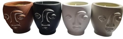 Lot de 4 bougies citronnelle en terre cuite, avec mèche de coton, huiles essentielles certifiées, couleurs : blanc, noir, gris et terre cuite