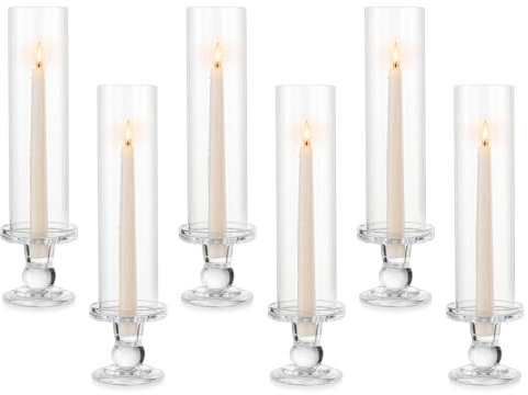 Inweder Hurricane Bougeoir conique en verre 6 pièces Hurricane pour la maison, bougeoirs coniques transparents avec couvercle en verre ouvert