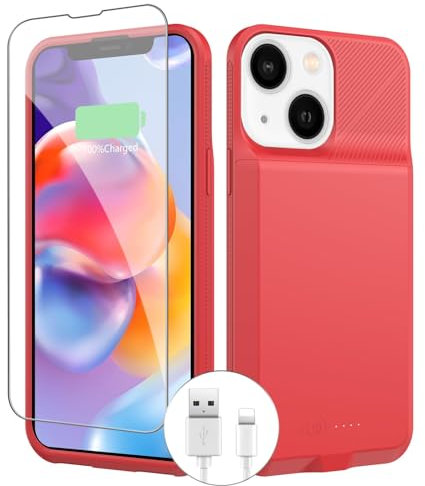 BOPPS Custodia con batteria per iPhone 13/13 Pro/14/14 Pro, custodia per caricabatterie portatile ricaricabile da 7000 mAh, rossa