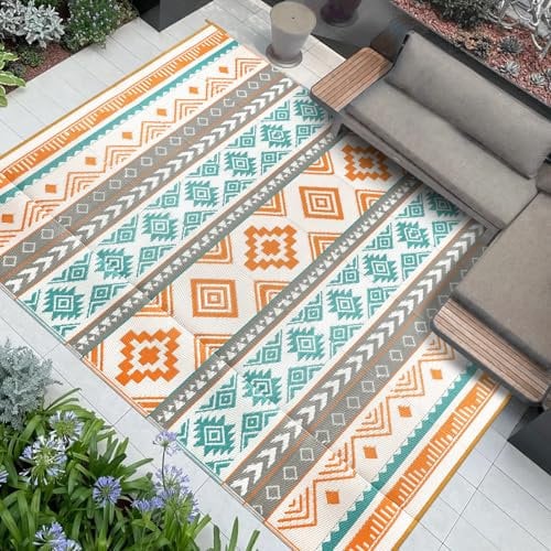 Famibay Outdoor Rug Waterproof Garden Patio Rugs Plastic Straw Mats Reversible Garden Carpet Mat Outdoor Lightweight Portable Picnic Blanket for Camping RV Deck Beach Balcony BBQ