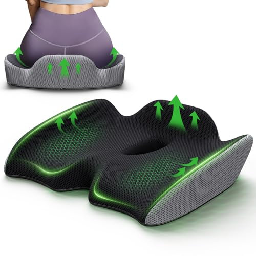 Benazcap Office Chair Seat Cushion, Pressure Relief for Hip, Sciatica, Tailbone, Lower Back Support, Memory Foam Coccyx Cushion for Car, Wheelchair, Office, Gaming Long Sitting, Small
