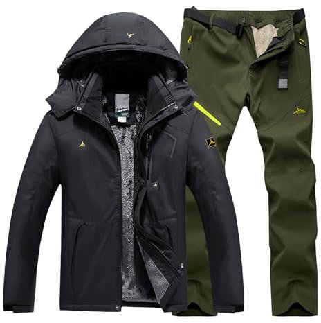 Generisch Skianzug Herren Einteiler Skianzug Herren 2 Teilig Set Winddicht Schneeanzug Mit Kapuze Snowboard Set Wasserdicht Ski Anzug Männer Winter Skibekleidung Warm Skijacke Und Hose Thermoanzug