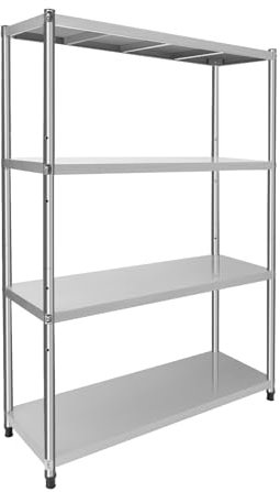 OMGGYER Metallregal Lastenregal 4 Böden Schwerlastregal Metallböden Werkstatt Regal Metall Gastro Lagerregal Edelstahl Standregal für Küche, Abstellraum, Garage (120x40x150cm)