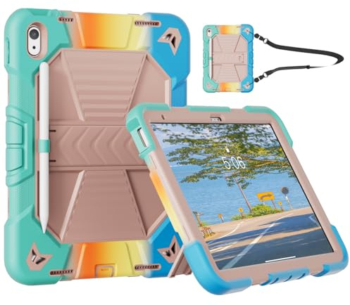 KVTVOU Schutzhülle für iPad A16 2025 11. Generation/iPad 10. Generation 2022 27,7 cm (11 Zoll), strapazierfähig, langlebig, robust, Hand-/Tragegurt, stoßfeste Hülle und Stifthalter, Camouflage-Pink