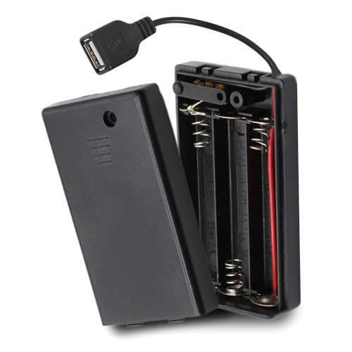 TECHZOCO Porta batterie con interruttore on/off, supporto batteria AA, scatola batteria, porta batterie, cavo USB femmina, tensione totale 4,5 V (1,5 V per batteria), adatto per 3 batterie LR6 AA