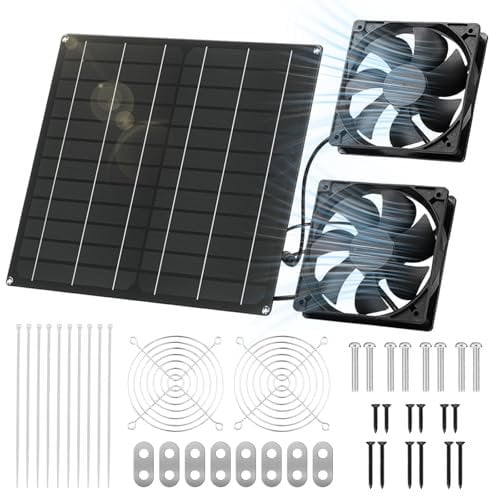 Mucek Ventilatore solare, 15 W, a energia solare, doppio ventilatore di scarico, impermeabile, ventilatore solare per pollaio, serre, case per animali domestici