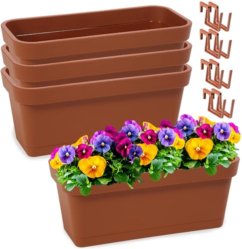 PECZEKO Blumenkasten-Set aus Kunststoff, Pflanzkasten für Blumen und Kräuter, Widerstandsfähiger Balkontopf, Pflanzkübel für Balkon 4 Pack Terrakotta, ø 40 cm