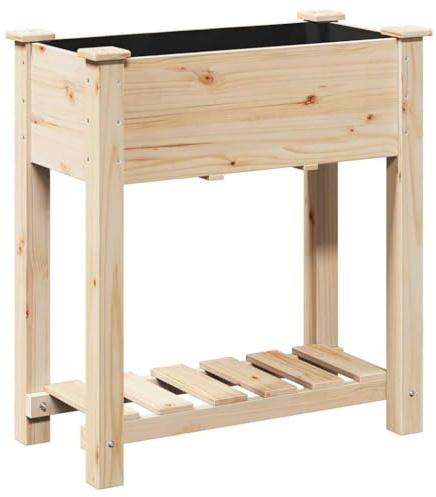 vidaXL Garten-Pflanzgefäß mit Regal Beige 71 x 37 x 76,5 cm, Garten und Terrasse, minimalistischer Holz-Pflanzer, robuster Outdoor-Blumentopf, moderner Ständer, Kräuteranzeige