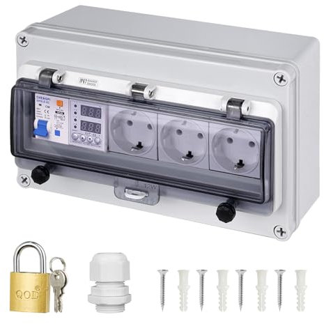CHENGPI Scatola Elettrica Impermeabile con Interruttore Differenziale e Presa di Corrente per Esterni, Quadro Elettrico con Protezione da Sovrapressione, 1 Fila di 12 modelli
