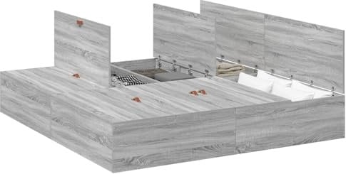 vidaXL modernes graues Sonoma Stauraumbettgestell | Eingebaute Schubladen für Queen-Größe | Stabil und einfach aufzubauen | Schickes Design fürs Schlafzimmer