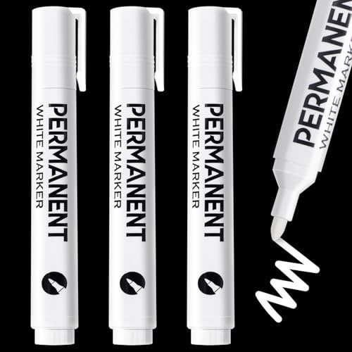 Permanent Marker Pens, 3 Pcs 2.0mm White Pens Waterproof and Quick Drying Paint Pens Permanent for Clothes, Stones, Rock Painting, Ceramic, Glass, Wood, Metal, Canvas, Tire Pen