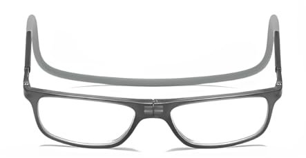 NHQZ Halfter Lesebrille mit Magnetverschluss, Lesebrillen, Bequem Magnetverschluss Vorne, Lesehilfe für Damen Herren (Grau 200 Grad)