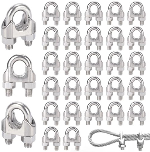 Spetsbst 30 piezas de abrazadera para cable de alambre de 5 mm, abrazaderas de cable de acero inoxidable de 5 mm para cable de alambre, tensor de cuerda de ropa, soporte de toldo fijo (M5)