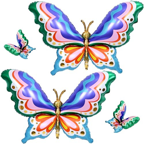 44 Giant Rainbow Butterfly Foil Balloons, Big Multicolor Butterfly Inflatable Insect Balloon for Girls Women Birthday VBS Spring Baby Shower Garden Fairy Party Decorations Classroom Photo Backdrop