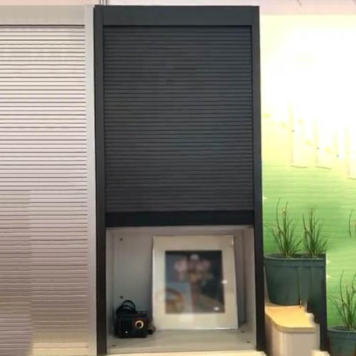 MLYAYE Persianas para armarios Puertas enrollables de Tambor para Cocina y Garaje, Puertas de Tambor abatibles Negras para Interiores y Conjuntos de rieles, Marco Frontal(80 x 55 cm)