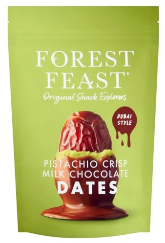 Forest Feast Pistachio Crisp Milk Chocolate Dates, Belgian Chocolate 120g Bag