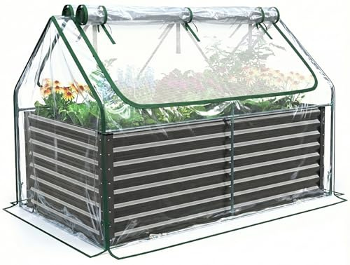 Quictent Raised Garden Bed Galvanized Raised Beds for Gardening Vegetables with Cover 6x3x2 ft Tall Metal Planter Box Outdoor Use (Clear)