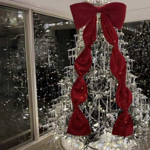 Fangfhai Decorazioni natalizie, fiocchi giganti per albero di Natale, grandi fiocchi in velluto per puntale per albero di Natale, decorazione per la casa