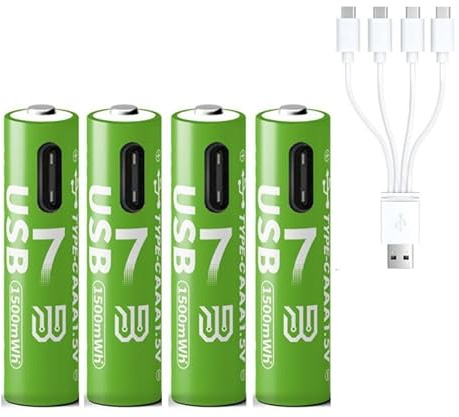 LI-ION AAA USB-A Rechargeable Battery, 1.5V Output, 5V Input, 250mA Charging Current, 20-40 Min Charging Time, 1500mWh Capacity