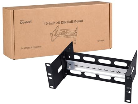 GeeekPi DIN-Schienen-Montagehalterung (2U, 10 Zoll), tiefenverstellbar – kompatibel mit DeskPi RackMate T1/T0/T2/T0 Plus/T1 Plus/TL1, 10-Zoll-Servergehäusen und 35-mm Industrienetzwerkgeräten