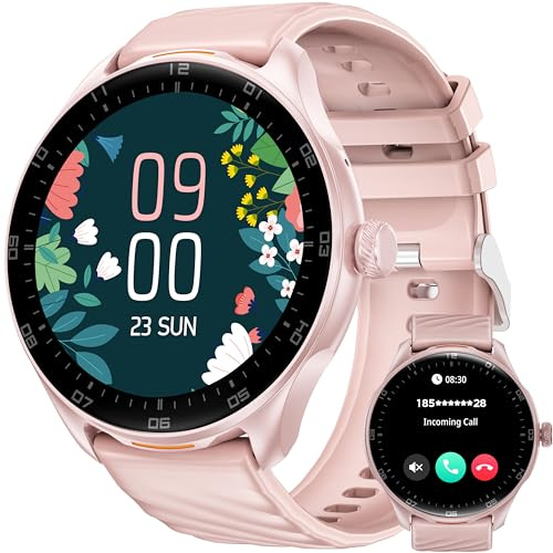 OUKITEL Smartwatch Damen Rund mit Bluetooth Telefonie und Sprachassistenz, 1.39 Zoll Touchdisplay, 100+ Sportmodi, IP68 Wasserdicht Sportuhr, Damenuhr Fitnessuhr mit Schlafmonitor/SpO2 für Android iOS