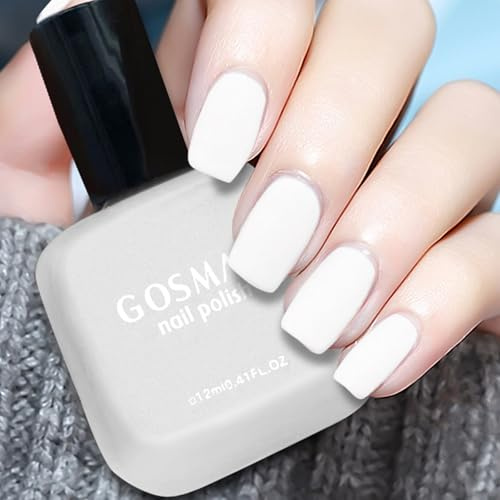 White Nail Varnish - Matte Nail Polish White - 60 Seconds Quick Dry Nail Polish - Natural Nail Polish Long Lasting, Nail Paint Manicure Art for Women Girls