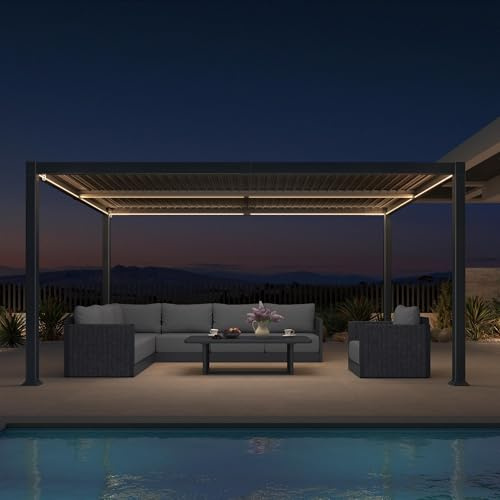 PURPLE LEAF Pergola 3,5 × 4,6 m mit LED Entwässerung Vollaluminium, Grau