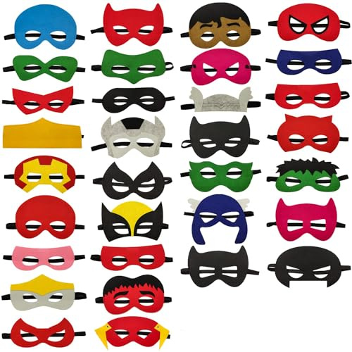 Goujfol Superhero Masks, 32 Pcs Super Hero Cosplay Party Masks, Masks Costumes Toy Gift for Boys Girls, Boys & Girls Felt Eye Mask for Cosplay, Birthday Party or Masquerade Halloween Xmas