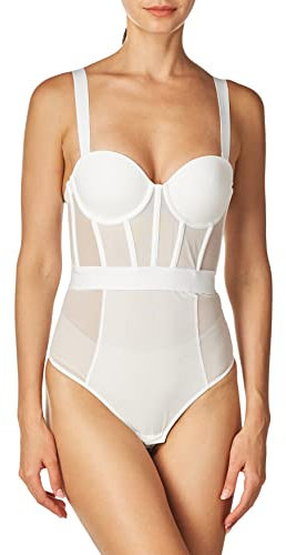 DKNY Women's Sheers Strapless Bodysuit Shapewear, Dark White, 34B