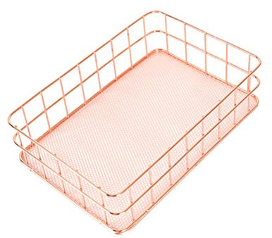 BESTOMZ Aufbewahrungskörbe Dekokörbe Metallkorb für Desktop Obst Snacks Schmuck Kosmetik Organizer Box (Rose Gold)