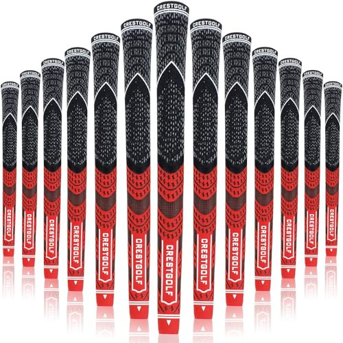 Crestgolf Aktualisierte Multi-Compound-Golfgriffe für Golfschläger, Set mit 13 Stück, mehr rutschfest, ökologische Baumwollgarn-Faden-Technologie (mittlere Größe rot)