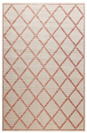 Homie Living I Moderner Flachgewebe Kurzflor Teppich - Läufer für Küche, Esszimmer, Flur I Bergamo I (160 x 225 cm, Beige Rot)