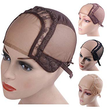 4 X4 U-Teil Schweizer Lace Perückenkappen für die Herstellung von Perücken mit verstellbaren Trägern Mesh Wig Caps (Dunkelbraun S 52cm)