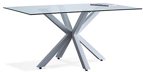 Adec Group, Cross, Mesa Fija de Cristal, Mesa de Comedor o Salón, Acabado en Cristal y Blanco, Medidas: 160 cm (Largo) x 90 cm (Ancho) 75 cm (Alto)